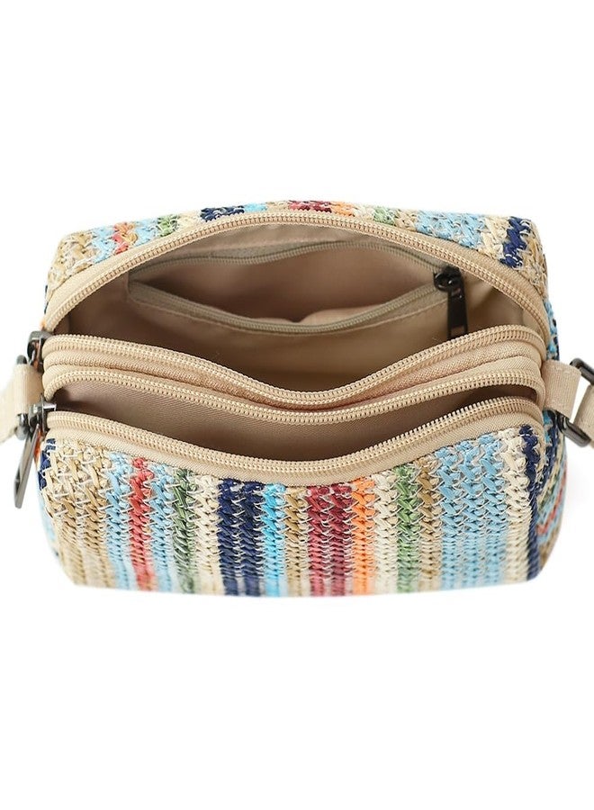 BBORGDC Small Straw Crossbody Bag for Women, Colorful Stripes Woven Dual Compartment Vacation Purse with Adjustable Phone Strap, Boho Summer Beach Wallet, Wristlet Phone Wallet, Original Design Gift - Image 4