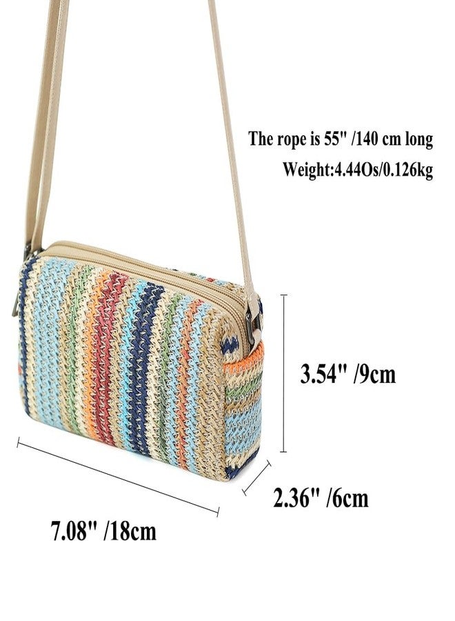 BBORGDC Small Straw Crossbody Bag for Women, Colorful Stripes Woven Dual Compartment Vacation Purse with Adjustable Phone Strap, Boho Summer Beach Wallet, Wristlet Phone Wallet, Original Design Gift - Image 3