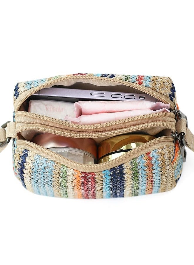BBORGDC Small Straw Crossbody Bag for Women, Colorful Stripes Woven Dual Compartment Vacation Purse with Adjustable Phone Strap, Boho Summer Beach Wallet, Wristlet Phone Wallet, Original Design Gift - Image 5