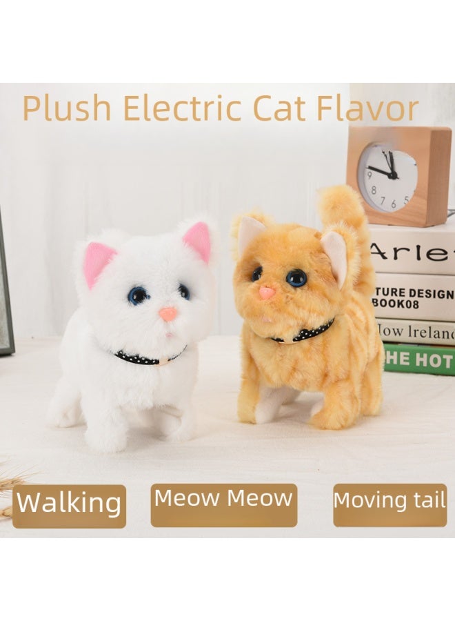 Electric Plush Kitten Toy Walking Talking Moving Machine Realistic Cat Pet Children's Gift Toy Fluffy Kitty Plaything-Specifications:Short-legged Cat (white) Called Gu Vocalization  - Image 2