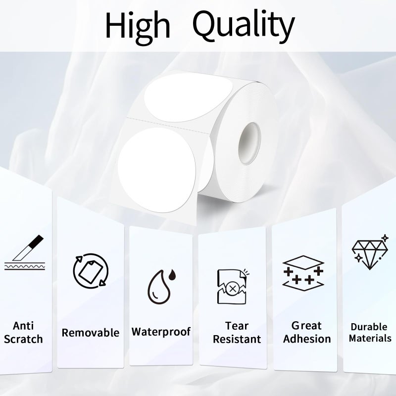 YEGAWEN 2 Inch White Round Thermal Labels Sticker, Waterproof Circle Direct Thermal Labels, Removable Multi-Purpose Self-Adhesive Sticker Label for DIY Logo Design- 300 Sheet/Roll - Image 2