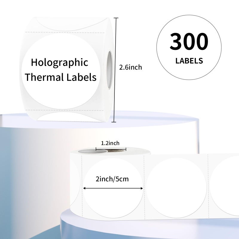 YEGAWEN 2 Inch White Round Thermal Labels Sticker, Waterproof Circle Direct Thermal Labels, Removable Multi-Purpose Self-Adhesive Sticker Label for DIY Logo Design- 300 Sheet/Roll - Image 3