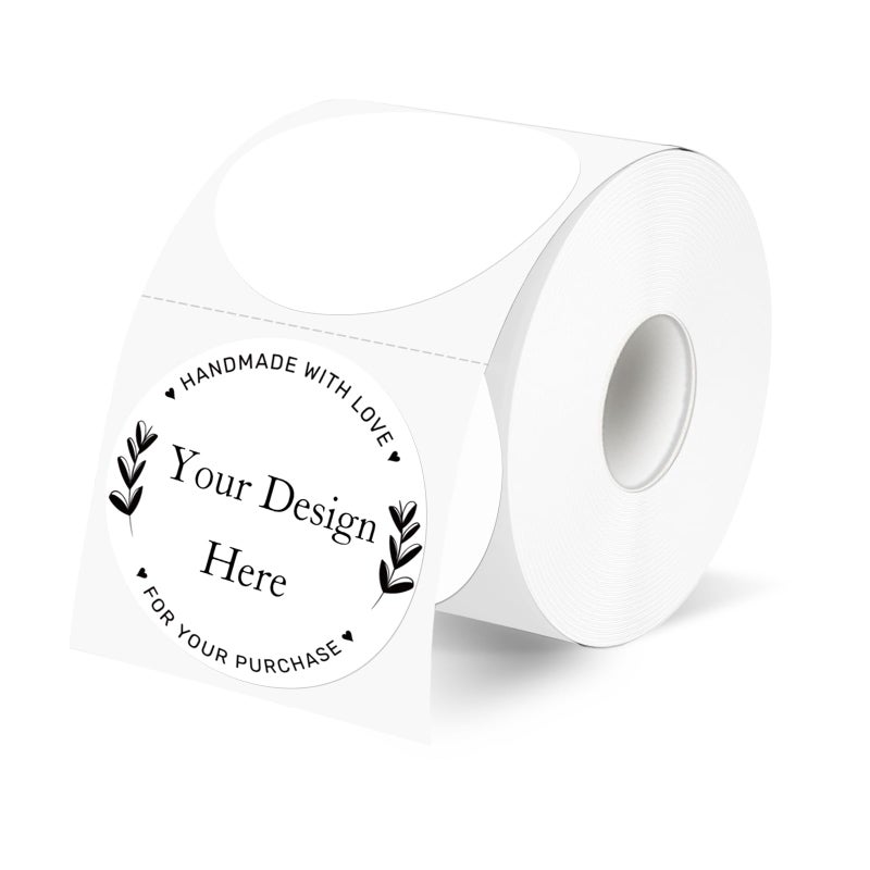 YEGAWEN 2 Inch White Round Thermal Labels Sticker, Waterproof Circle Direct Thermal Labels, Removable Multi-Purpose Self-Adhesive Sticker Label for DIY Logo Design- 300 Sheet/Roll - Image 1