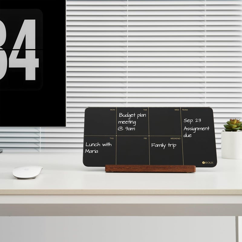 YEOUX Desktop Black Glass Weekly Planner Dry Erase Whiteboard with Detachable Wood Stand,Small Portable Week Calendar to Do List White Board 12x6 for Office, Home, Schools, Marker&Eraser Included, Yeoux - Image 5