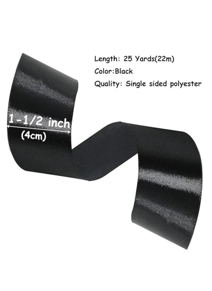 Unique Black Ribbon 1-1/2 Inch, 25 Yards Solid Satin Fabric Ribbons for Gift Wrapping, Christmas Garland, Christmas Tree Ornaments, Bows Making, DIY Crafts, Sewing Projects and Wedding Party  - Image 2