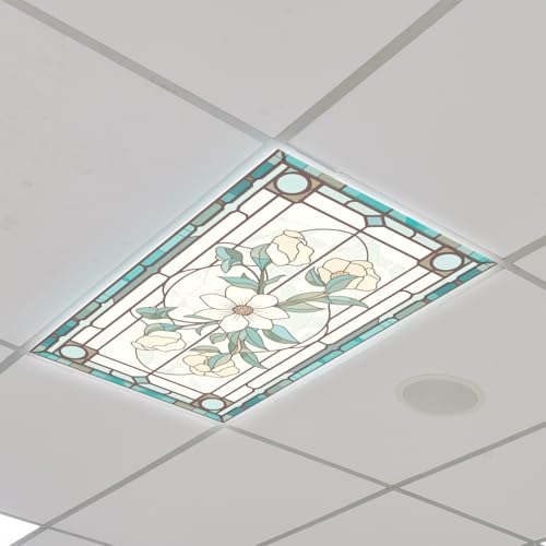 Glooglitter 4 Pcs Retro Floral Fluorescent Light Covers 4 x 2 ft Stained Glass Magnetic Office Light Cover for Ceiling with 10 Magnets Filter Reduce Glare for Classroom School Home - Image 3