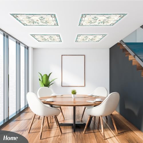 Glooglitter 4 Pcs Retro Floral Fluorescent Light Covers 4 x 2 ft Stained Glass Magnetic Office Light Cover for Ceiling with 10 Magnets Filter Reduce Glare for Classroom School Home - Image 5