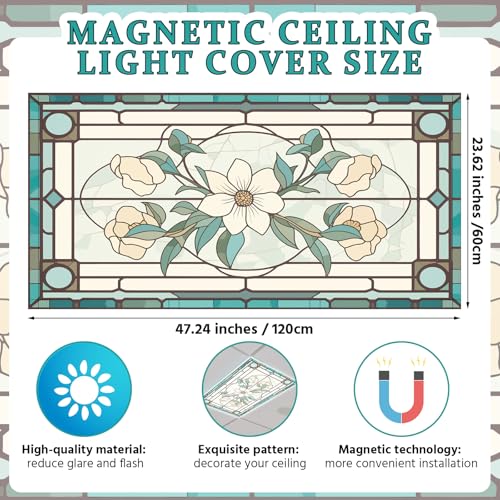 Glooglitter 4 Pcs Retro Floral Fluorescent Light Covers 4 x 2 ft Stained Glass Magnetic Office Light Cover for Ceiling with 10 Magnets Filter Reduce Glare for Classroom School Home - Image 2