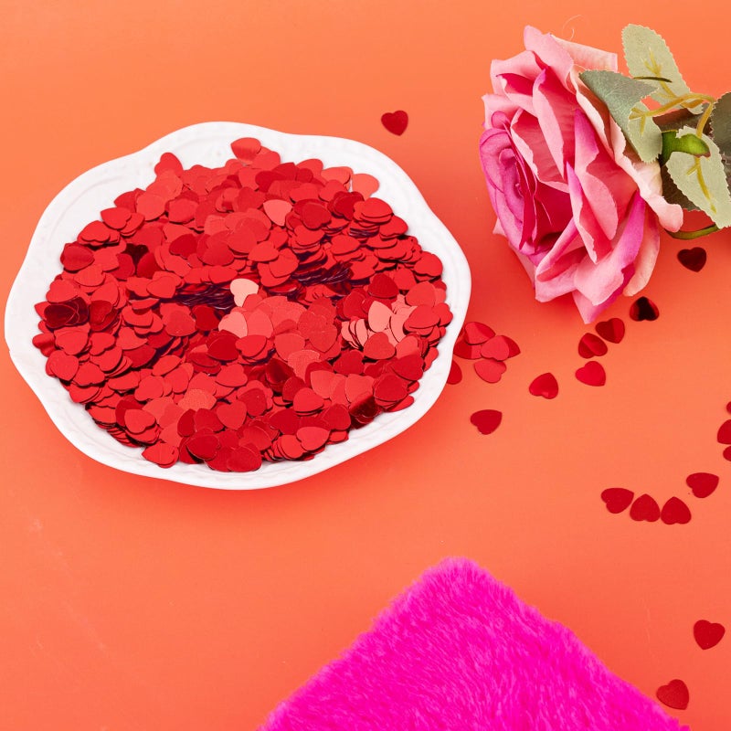 Jocomoni 1500pcs/50g Valentines Day Hearts Confetti Decorations, Red Metallic Foil Heart Table Confetti Glitter Heart Sequins for Valentine's Day Wedding Birthday Party Home Decoration - Image 4