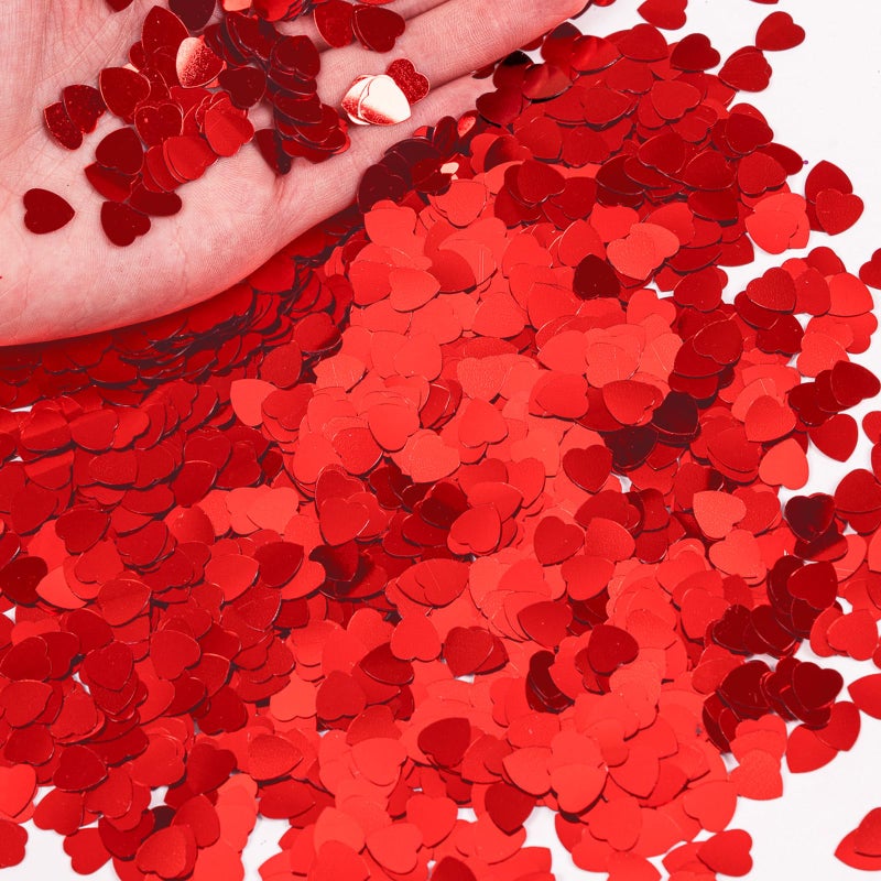 Jocomoni 1500pcs/50g Valentines Day Hearts Confetti Decorations, Red Metallic Foil Heart Table Confetti Glitter Heart Sequins for Valentine's Day Wedding Birthday Party Home Decoration - Image 1