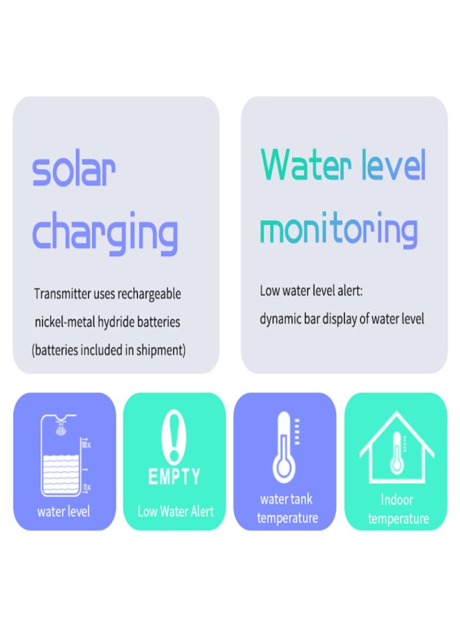 Wireless Ultrasonic Water Level Monitor Tank Liquid Level High/Low Alarm Solar Powered Water Level Sensor Water Level Indicator Gauge IP65 Waterproof - Image 3