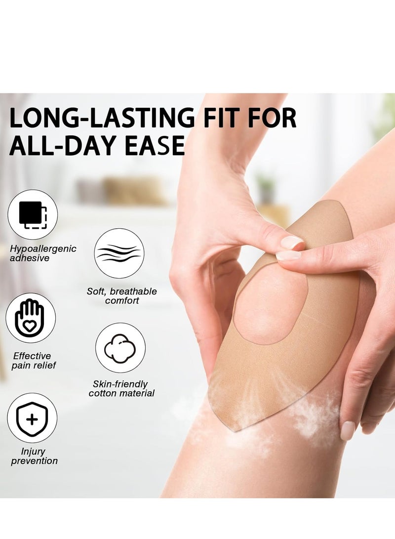 Generic Tape for Knees, 10 Pcs Precut Tape for Knee Pain Relief and Support, Waterproof and Elastic Athletic Tape for Knee Stability, Breathable and Comfortable Kinesiology Tape (Beige)  - Image 2