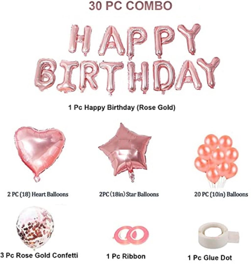 AT ARNAV TRADERS AT ARNAV TRADERS Presents Rose-Gold Happy Birthday Decoration Set/Combo/Kit/Pack Perfect Combination Make Occasion Merorable For Life Time (Set of 30) - Image 2