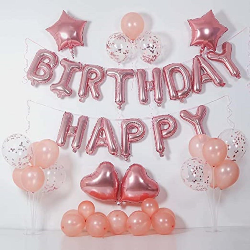 AT ARNAV TRADERS AT ARNAV TRADERS Presents Rose-Gold Happy Birthday Decoration Set/Combo/Kit/Pack Perfect Combination Make Occasion Merorable For Life Time (Set of 30) - Image 1