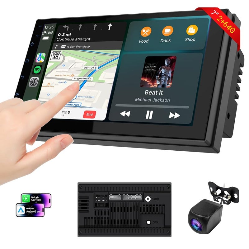 Haudio Car Accessories 7 HD Double Din Car Stereo with Carplay Android Auto 264G CarAudio Receivers Featuring Voice Control Backup CameraBluetooth GPS Navigation Builtin 14Band DSP EQ - Image 2