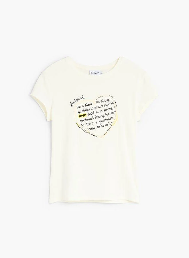 Desigual White T-shirt With Message Print for Women | Best Price UAE