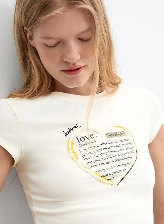 Desigual White T-shirt With Message Print for Women | Best Price UAE