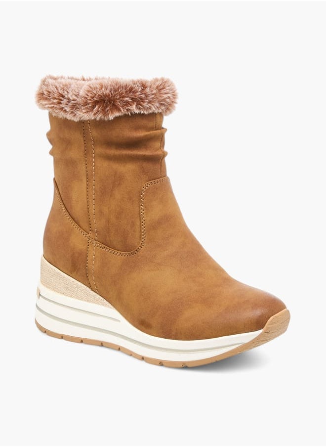 Celeste Women's Plush Detail Ankle Boots with Zip Closure and Wedge Heels  - Image 1