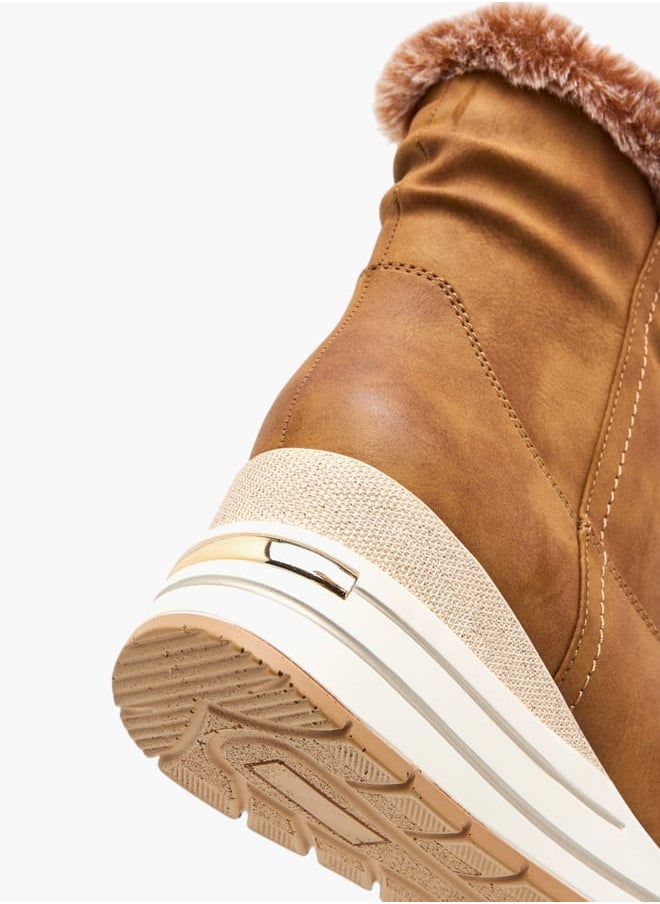 Celeste Women's Plush Detail Ankle Boots with Zip Closure and Wedge Heels  - Image 5