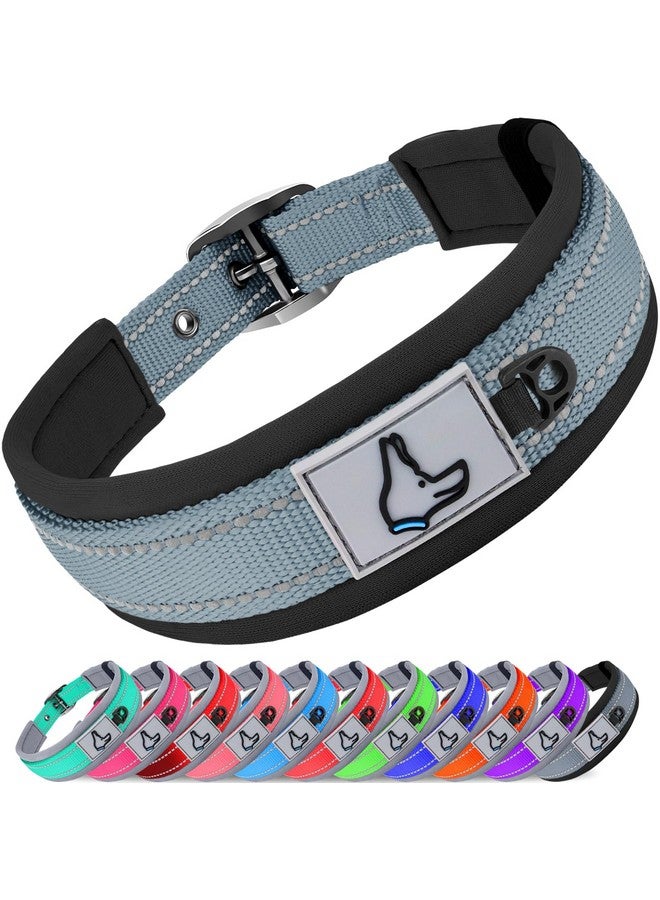 Joytale Joytale Dog Collar for Medium Dogs, Neoprene Padded and Adjustable, Reflective Wide Heavy Duty Pet Collars with Durable Metal Belt Buckle for Walking, Gray, M  - Image 1