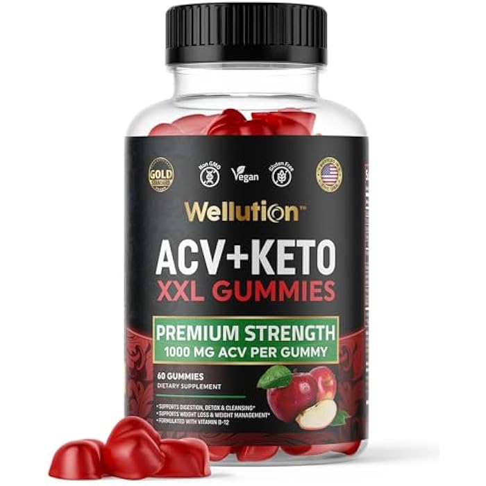 WELLUTION Apple Cider Vinegar Gummies 1000mg – Vegan, Non-GMO – with Beetroot & Pomegranate – Digestive, Energy & Detox Support – 60 Count - Image 1