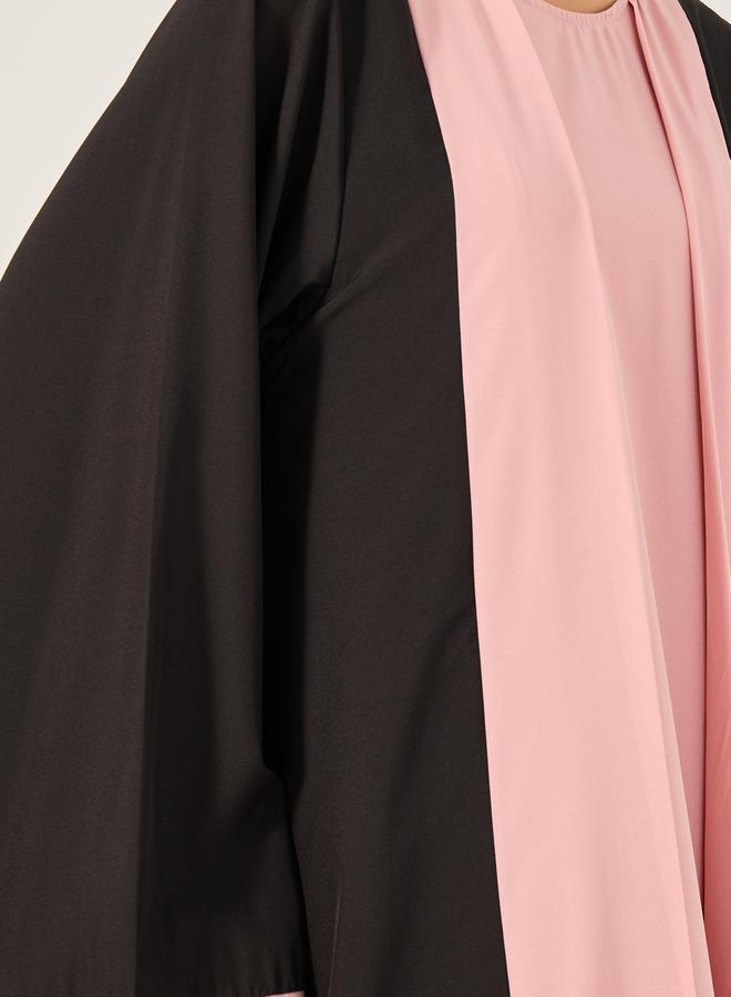 Take Two Color Block Abaya with Round Neck Inner Dress Set by Styli  - Image 4