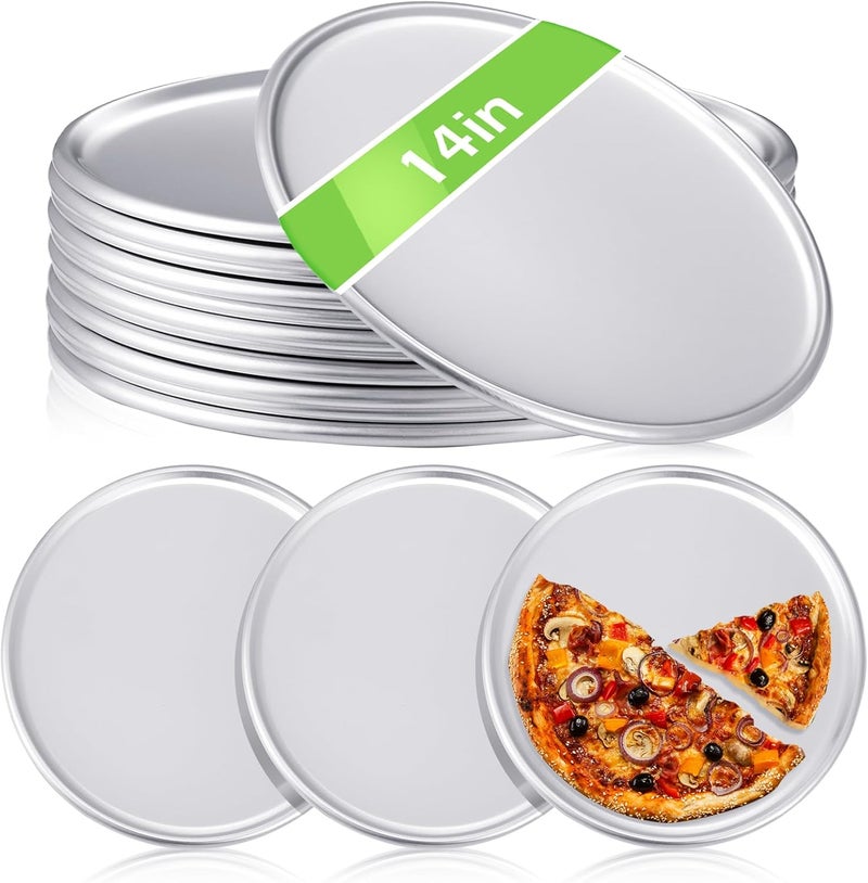 Rtteri 12 Pieces Pizza Pan Bulk Restaurant Aluminum Pizza Pan Set Round Pie Cake Plate Rust Free Cake Tray for Oven Baking Home Kitchen Restaurant Easy Clean14 Inch  - Image 1