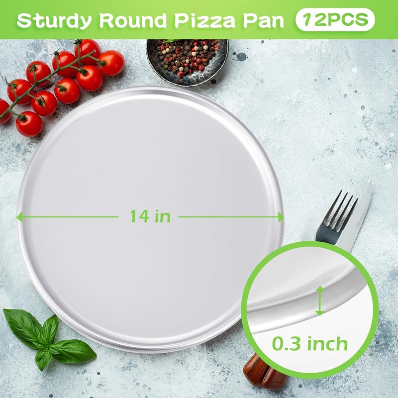 Rtteri 12 Pieces Pizza Pan Bulk Restaurant Aluminum Pizza Pan Set Round Pie Cake Plate Rust Free Cake Tray for Oven Baking Home Kitchen Restaurant Easy Clean14 Inch  - Image 2