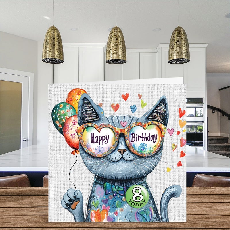 Stuff4 8th Birthday Card Girl - Purrfect Cat Balloons - Cat Birthday Card for 8 Year Old Girl  Age 8 Girls Cards  5.7 Inch Cats Greeting - Image 3