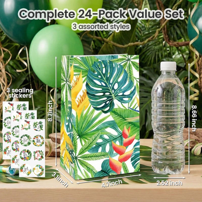 Shindel 24 Pack Tropical Hawaii Party Favor Bags with Stickers - 8.7"x4.7"x3.1" Luau Aloha Goodie Bags, Summer Beach Theme for Kids Birthday Party & Gift Packaging - Image 2