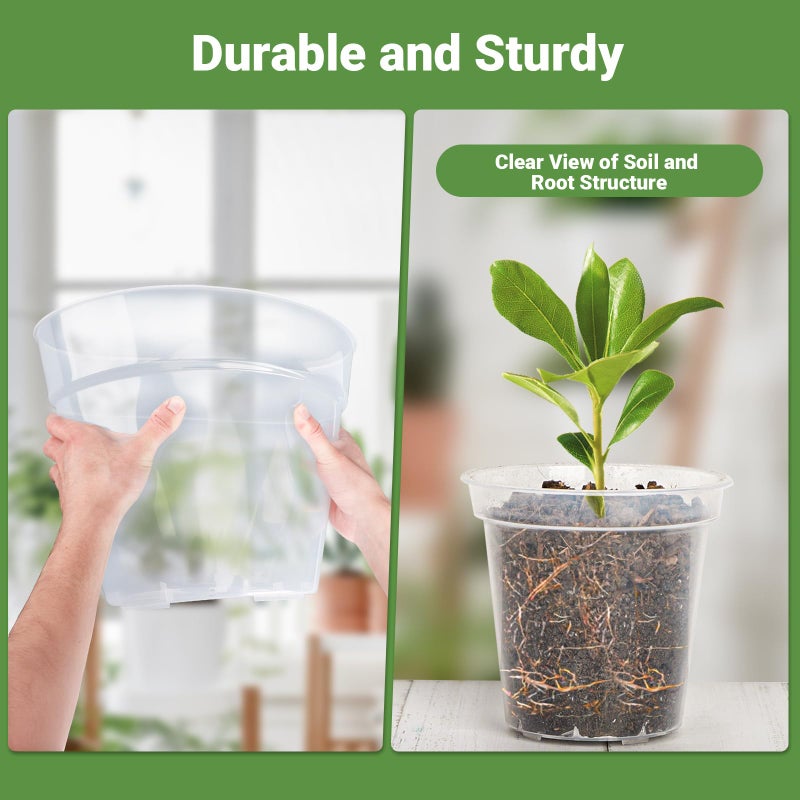 GREANER Clear Plastic Plant Pots, Plastic Planter with Drainage Holes, Nursery Pots for Indoor Outdoor with 20 Plant Labels, 12 Inch(Pack of 5) - Image 3