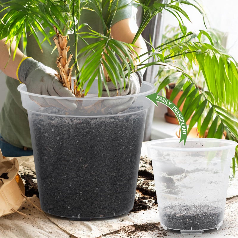 GREANER Clear Plastic Plant Pots, Plastic Planter with Drainage Holes, Nursery Pots for Indoor Outdoor with 20 Plant Labels, 12 Inch(Pack of 5) - Image 5