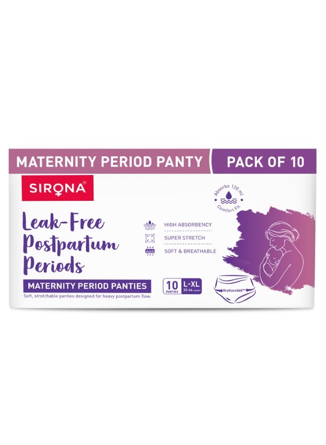 Sirona Maternity Panties After Delivery for Women | L-XL (32-44 Inch)| Pack of 10 | for Pregnancy & Postpartum Bleeding & Clots | Leak Free | High Absorbency White - Image 1