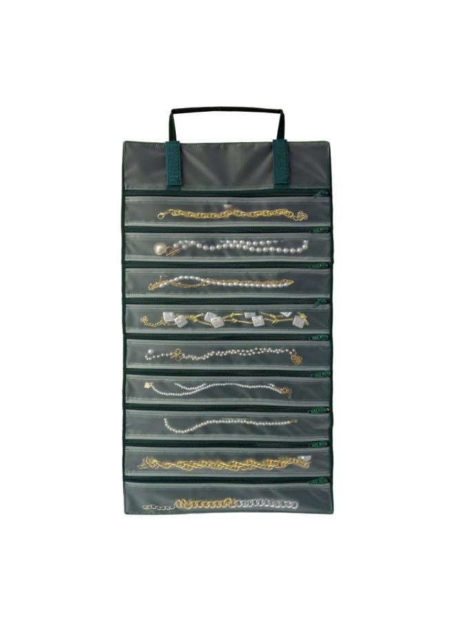 UnionPlus Velvet Jewelry Roll Bag for Brackets Bangles Watches, Great Jewelry Organizer for Travel, Blackish Green - Image 1