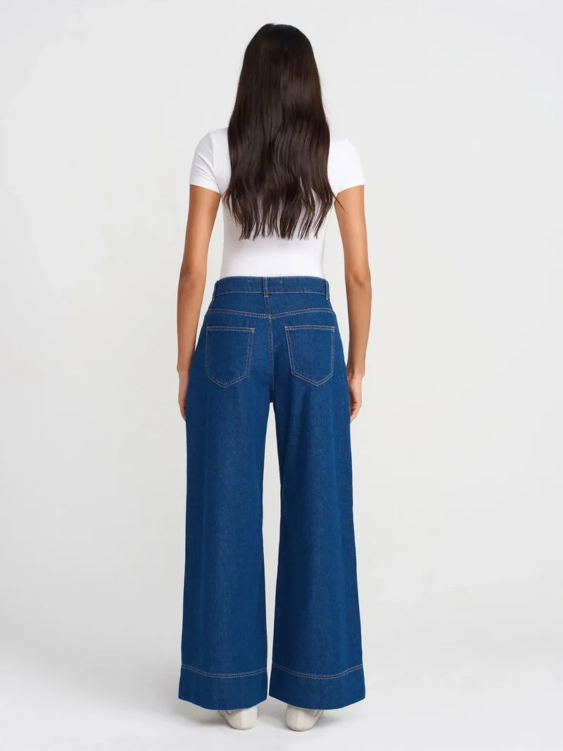 ديلفين Dilvin High-Waist Wide-Leg Cotton Denim Jeans
