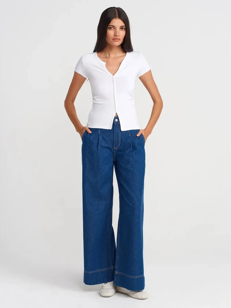 ديلفين Dilvin High-Waist Wide-Leg Cotton Denim Jeans