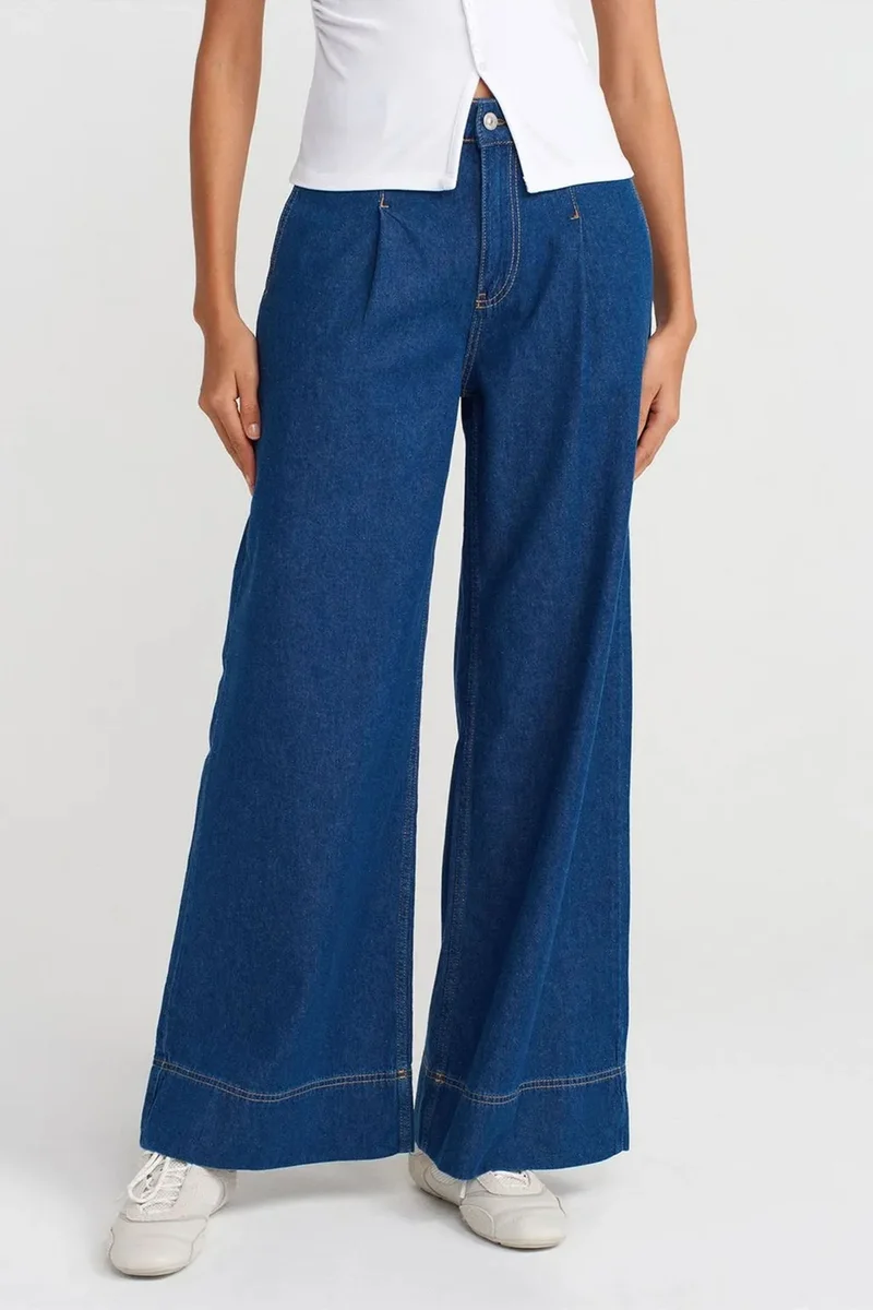 Dilvin Mid Blue Denim DILVIN High-Waist Wide-Leg Cotton Denim Jeans for Women | Best Price UAE