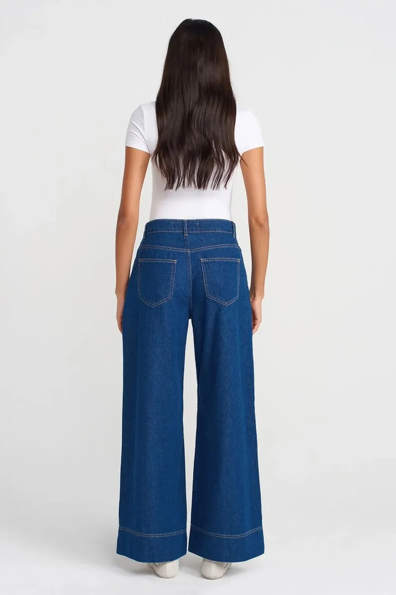 Dilvin Mid Blue Denim DILVIN High-Waist Wide-Leg Cotton Denim Jeans for Women | Best Price UAE