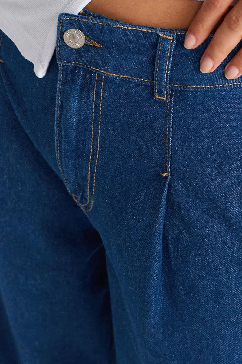 Dilvin Mid Blue Denim DILVIN High-Waist Wide-Leg Cotton Denim Jeans for Women | Best Price UAE