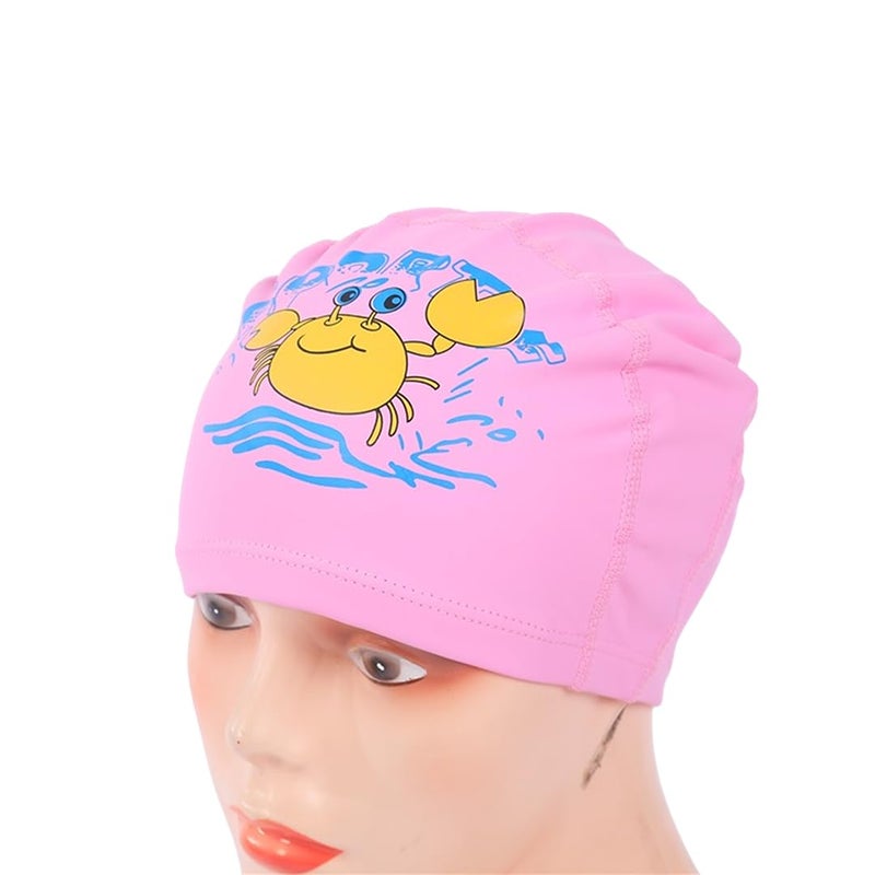 Endless EL1017 Comfortable PU Swimming Cap with Cartoon Design | Pink | Material : PU | Elastic Waterproof Swimming Cap for Long and Short Hair with Thicker Edge | For Children - Image 1