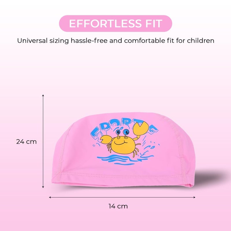 Endless EL1017 Comfortable PU Swimming Cap with Cartoon Design | Pink | Material : PU | Elastic Waterproof Swimming Cap for Long and Short Hair with Thicker Edge | For Children - Image 3