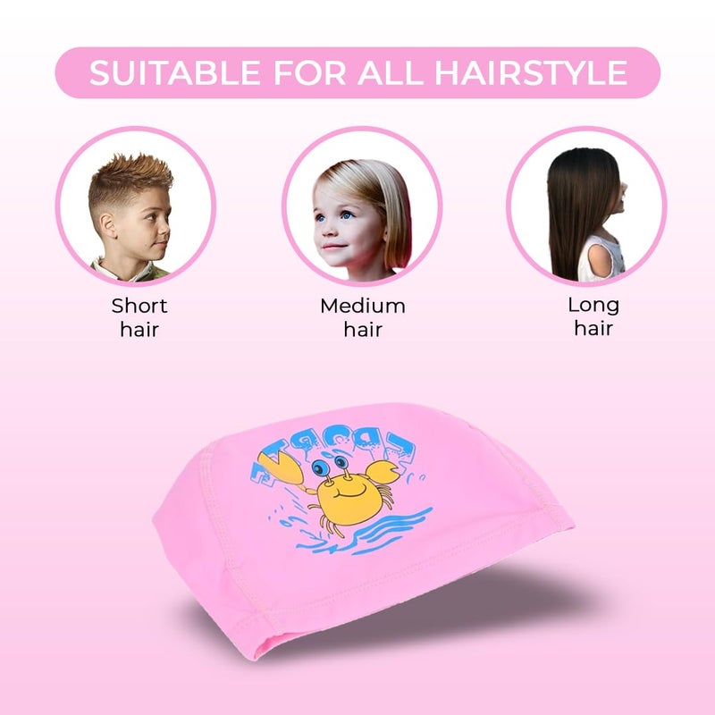 Endless EL1017 Comfortable PU Swimming Cap with Cartoon Design | Pink | Material : PU | Elastic Waterproof Swimming Cap for Long and Short Hair with Thicker Edge | For Children - Image 4