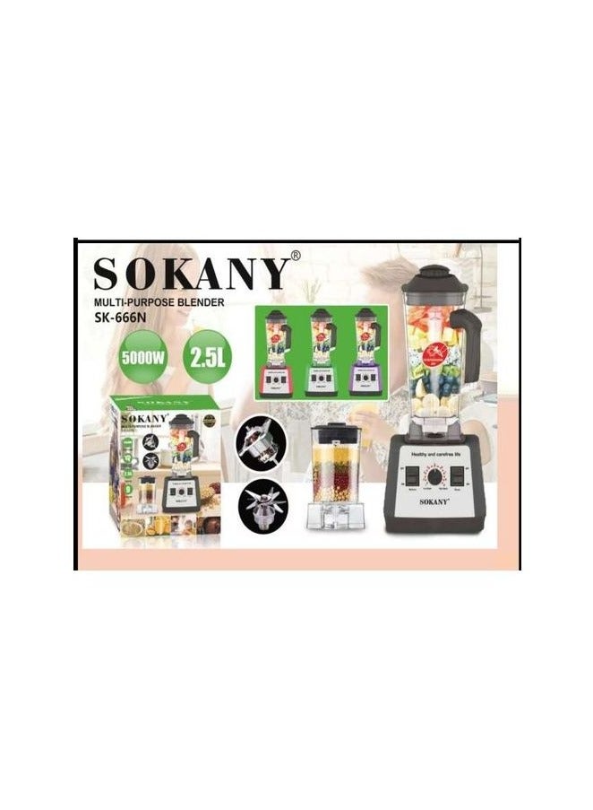 Sokany Blender, Juicer and Food Mixer 5000 Watt 2.5 Liter Jar with Grinder for Grinding Coffee and Spices SK-666N Advanced Technology Speed ​​Control Chain Functions Stainless Steel Cutting Blades 9 Speeds Anti-break Jar Powerful Motor Grinds Ice _ 1 Year Warranty