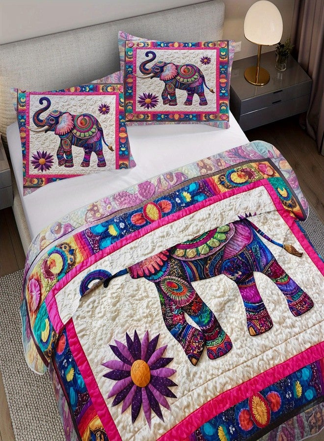 Tuzaovy Mandala Elephant Quilt Bedding Set Queen Size for Kid Teen Room Decor,Bohemian Vintage Bedspread Sets Bedding Queen Size,Bohemian Elephant Bed Cover for Boys and Girls Bedroom Decor - Image 4