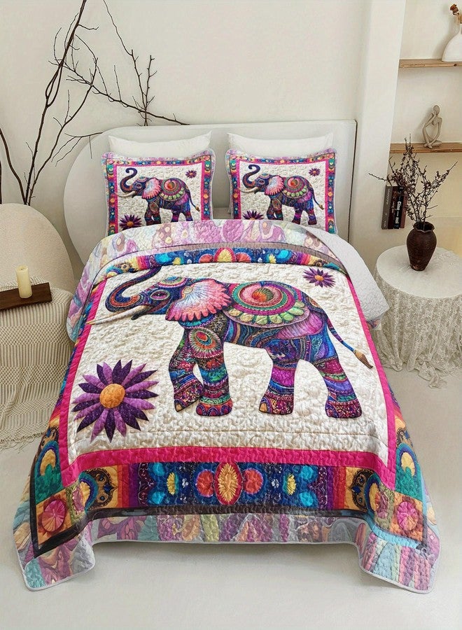 Tuzaovy Mandala Elephant Quilt Bedding Set Queen Size for Kid Teen Room Decor,Bohemian Vintage Bedspread Sets Bedding Queen Size,Bohemian Elephant Bed Cover for Boys and Girls Bedroom Decor - Image 1