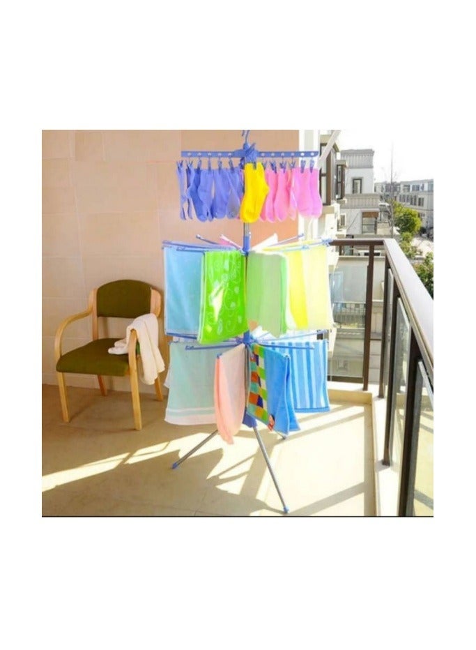 3 Tier Foldable Clothes Drying Rack Socks Drying Shelf Umbrella Shaped Towel Hanger - Blue - Image 1