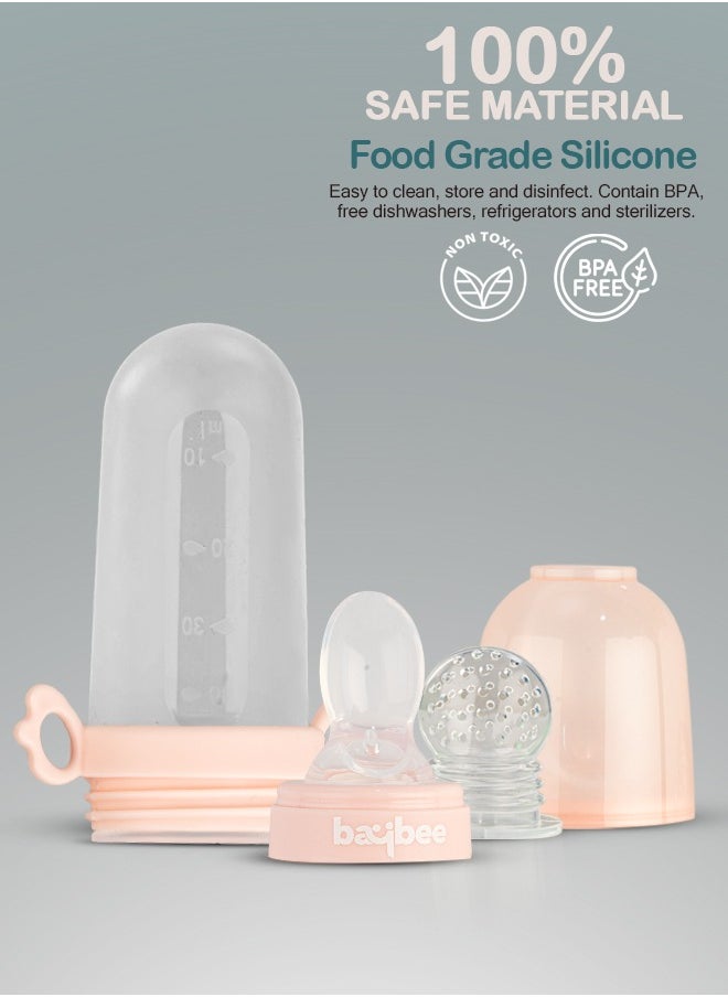 BAYBEE - Baybee 2 in 1 Silicone Baby Food Feeder with Soft Spoon, Fruits Feeder With Pacifier Nibbler for Baby Chewing Teething Toy | Food Grade Silicone Squeeze Feeder Food Feeder for Baby Toddlers Pink - Image 1