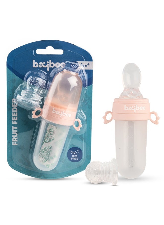 BAYBEE - Baybee 2 in 1 Silicone Baby Food Feeder with Soft Spoon, Fruits Feeder With Pacifier Nibbler for Baby Chewing Teething Toy | Food Grade Silicone Squeeze Feeder Food Feeder for Baby Toddlers Pink - Image 1