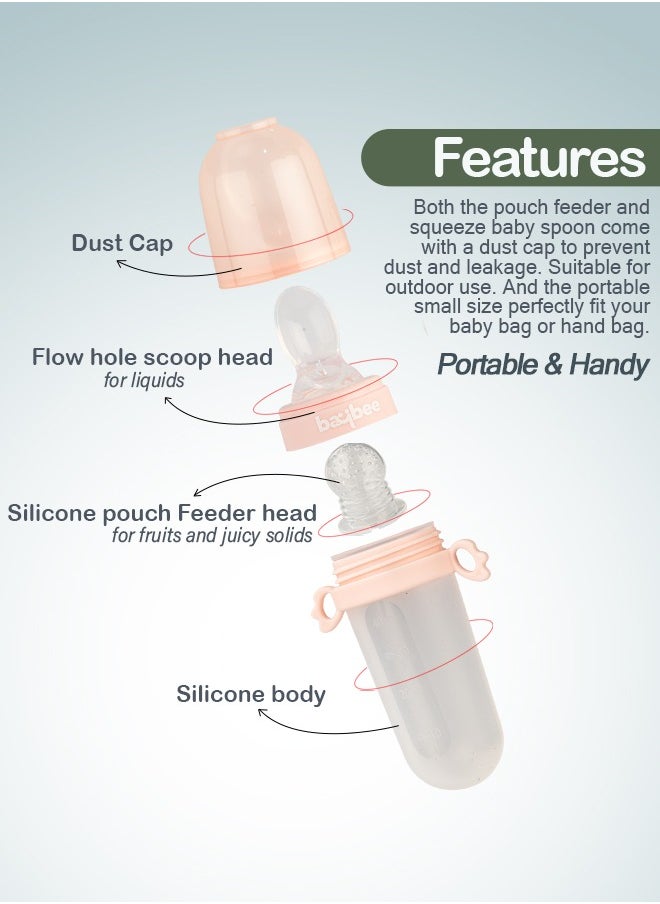 BAYBEE - Baybee 2 in 1 Silicone Baby Food Feeder with Soft Spoon, Fruits Feeder With Pacifier Nibbler for Baby Chewing Teething Toy | Food Grade Silicone Squeeze Feeder Food Feeder for Baby Toddlers Pink - Image 1
