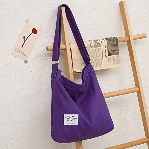 Covelin Women's Retro Large Size Canvas Shoulder Bag Hobo Crossbody Handbag Casual Tote Purple - Image 3